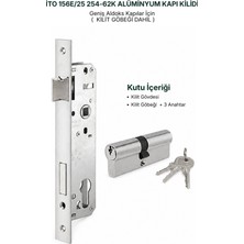 İto Kilit İto 156E 25 mm C60 Alüminyum Kapı Kilidi + 62 mm Silindir Kilit Göbeği Takımı