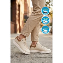 Walkway Bej Bağcıklı Kalın Rahat Tabanlı Unisex Yürüyüş ve Spor Ayakkabı Sneaker Costa