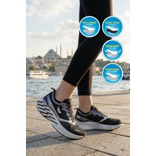 Walkway Siyah-Gümüş Ileli Hafif Hafızalı Rahat Tabanlı Unisex Koşu Yürüyüş ve Spor Ayakkabı Space G