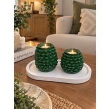 Bubu Home Premium Kozalak Desenli Yeşil 2’li Mumluk Seti – Dekoratif Tealight Mumluk