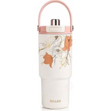 Kazan Hobi Dıller Tumbler 880 ml Tek Kapak Çift Kullanım Pipetli/pipetsiz Taşıma Kulplu Çelik TERMOS-FFD9505-880 ml