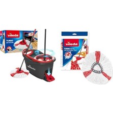 Kazan Hobi Turbo Paspas Komple Set; Teleskopik Saplı Yer Sileceği, Güçlü Lifli Mikrofiber Paspas Başlığı ve Güçlü Sapanlı Kova, Hızlı ve Güçlü, Sap Uzunluğu 125 Cm+Vileda Turbo 2in1 Yedek Paspas