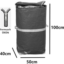 Kazan Hobi 50X40+100 cm Fermuarlı ve Cepli Gri Branda Tekstil Çuvalı, 170 G