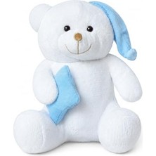 Kazan Hobi Mavi Yastıklı ve Şapkalı Peluş Ayıcık, Yumuşak Tasarım, Uyku Arkadaşı, Doldurulabilir