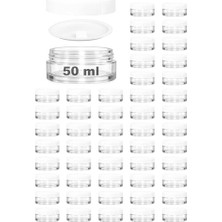 Kazan Hobi Kavanoz; 50 ml Kapaklı Kozmetik Kavanozu 50 cc Şeffaf Cam Krem (50, Plastik Beyaz Kapak)