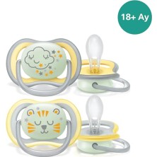 Kazan Hobi 2'li Silikon SCF376/01 18 Philips Ultra Air Gece Emzik, Ay, Paket, Karanlıkta Parlayan, Ortodontik, Geniş Hava Delikli, Mikrodalga Sterilize Edilebilir, Bpa Içermez