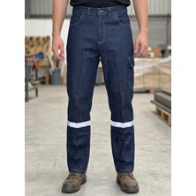 Coşkuner İş Güvenliği Likralı Yıkanmış Kot Pantolon Fosforlu Torba Cepli