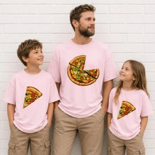 Vodexa Baba Kız.erkek Çocuk Oversize Tişört – Twin T-Shirt Pizzadilimi Baskılı (Ürünler Tekli)