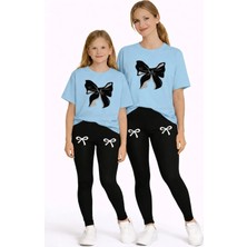 Vodexa Anne Kız Çocuk Kombin Oversize Tişört Twin T-Shirt Siyah Kurdela Baskılı
