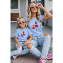 Vodexa Anne Kız Kombin Oversize Tişört Twin T-Shirt %100 Pamuk Rahat Kalıp
