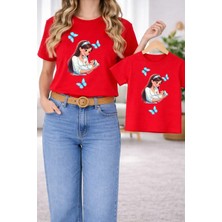 Vodexa Anne Kız Kombin Oversize Tişört Twin T-Shirt %100 Pamuk Rahat Kalıp