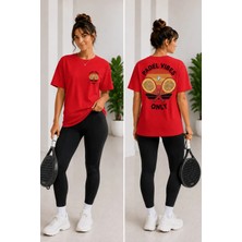 Vodexa Unisex Oversize Tennis Baskılı T-Shirt %100 Pamuk Tenis Temalı Rahat Kalıp Kısa Kollu Tişört