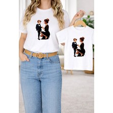 Vodexa Anne Oğul Kombin Oversize Tişört Twin T-Shirt %100 Pamuk Rahat Kalıp