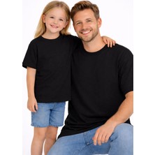 Vodexa Baba Kız Çocuk Kombin Oversize Tişört Twin T-Shirt Sade. Baskılı