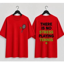 Vodexa Unisex Oversize Tennis Baskılı T-Shirt %100 Pamuk Tenis Temalı Rahat Kalıp Kısa Kollu Tişört