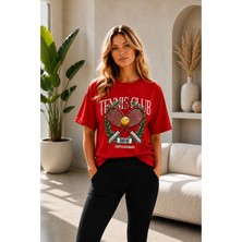 Vodexa Unisex Oversize Tennis Baskılı T-Shirt %100 Pamuk Tenis Temalı Rahat Kalıp Kısa Kollu Tişört