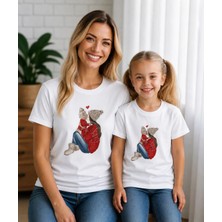 Vodexa Anne Kız Oversize Tişört Twin T-Shirt %100 Pamuk Rahat Kalıp (Her Ürün Tekli Satılmaktadır)