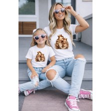 Vodexa Anne Kız Kombin Oversize Tişört Twin T-Shirt %100 Pamuk Rahat Kalıp
