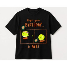 Vodexa Unisex Oversize Tennis Baskılı T-Shirt %100 Pamuk Tenis Temalı Rahat Kalıp Kısa Kollu Tişört
