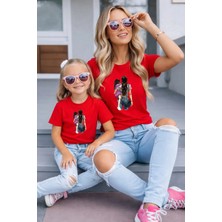 Vodexa Anne Kız Kombin Oversize Tişört Twin T-Shirt %100 Pamuk Rahat Kalıp