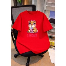 Vodexa Oversize Çocuk Genç Tişört %100 Pamuk Baskılı Rahat Kalıp Günlük Şık T-Shirt