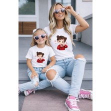 Vodexa Anne Kız Kombin Oversize Tişört Twin T-Shirt %100 Pamuk Rahat Kalıp