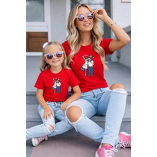 Vodexa Anne Kız Kombin Oversize Tişört Twin T-Shirt %100 Pamuk Rahat Kalıp