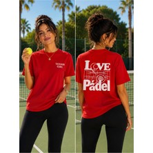 Vodexa Unisex Oversize Tennis Baskılı T-Shirt %100 Pamuk Tenis Temalı Rahat Kalıp Kısa Kollu Tişört