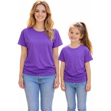 Vodexa Anne Kız Kombin Sade Oversize Tişört Twin T-Shirt %100 Pamuk Rahat Kalıp