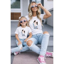 Vodexa Anne Kız Kombin Oversize Tişört Twin T-Shirt %100 Pamuk Rahat Kalıp