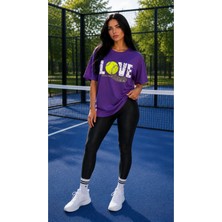 Vodexa Unisex Oversize Tennis Baskılı T-Shirt %100 Pamuk Tenis Temalı Rahat Kalıp Kısa Kollu Tişört