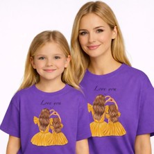 Vodexa Anne Kız Çocuk Kombin Oversize Tişört Twin T-Shirt Love You Baskılı