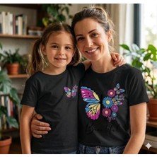 Vodexa Anne Çocuk Kombin Oversize Tişört Twin T-Shirt Çiçekli Baskılı (Tekli Satılmaktadır)