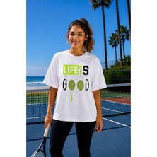 Vodexa Unisex Oversize Tennis Baskılı T-Shirt %100 Pamuk Tenis 30 Temalı Rahat Kalıp Kısa Kollu Tişört