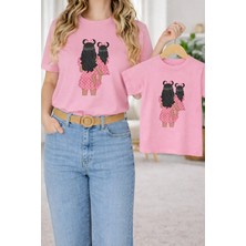 Vodexa Anne Kız Kombin Oversize Tişört Twin T-Shirt %100 Pamuk Rahat Kalıp