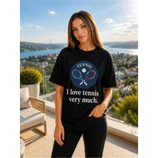 Vodexa Unisex Oversize Tennis Baskılı T-Shirt %100 Pamuk Tenis Temalı Rahat Kalıp Kısa Kollu Tişört