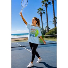 Vodexa Unisex Oversize Tennis Baskılı T-Shirt %100 Pamuk Tenis Temalı Rahat Kalıp Kısa Kollu Tişört