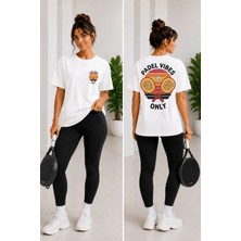 Vodexa Unisex Oversize Tennis Baskılı T-Shirt %100 Pamuk Tenis Temalı Rahat Kalıp Kısa Kollu Tişört