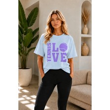 Vodexa Unisex Oversize Tennis Baskılı T-Shirt %100 Pamuk Tenis Temalı Rahat Kalıp Kısa Kollu Tişört
