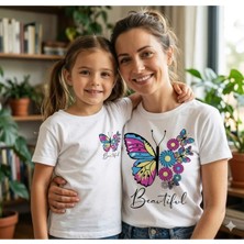 Vodexa Anne Çocuk Kombin Oversize Tişört Twin T-Shirt Çiçekli Baskılı (Tekli Satılmaktadır)