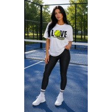Vodexa Unisex Oversize Tennis Baskılı T-Shirt %100 Pamuk Tenis Temalı Rahat Kalıp Kısa Kollu Tişört