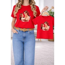 Vodexa Anne Kız Kombin Oversize Tişört Twin T-Shirt %100 Pamuk Rahat Kalıp