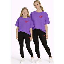Vodexa Anne Kız Çocuk Kombin Oversize Tişört Twin T-Shirt Kuyruklu Yıldız Baskılı