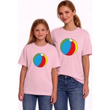 Vodexa Anne Kız Çocuk Kombin Oversize Tişört Twin T-Shirt Mavi Top Baskılı