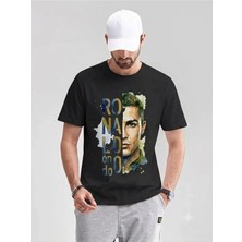 Vodexa Unisex Oversize Tennis Baskılı T-Shirt %100 Pamuk R.naldo Temalı Rahat Kalıp Kısa Kollu Tişört