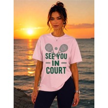 Vodexa Unisex Oversize Tennis Baskılı T-Shirt %100 Pamuk Tenis Temalı Rahat Kalıp Kısa Kollu Tişört