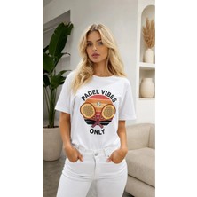Vodexa Unisex Oversize Tennis Baskılı T-Shirt %100 Pamuk Tenis Temalı Rahat Kalıp Kısa Kollu Tişört
