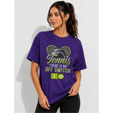 Vodexa Unisex Oversize Tennis Baskılı T-Shirt %100 Pamuk Tenis Temalı Rahat Kalıp Kısa Kollu Tişört