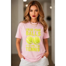 Vodexa Unisex Oversize Tennis Baskılı T-Shirt %100 Pamuk Tenis Temalı Rahat Kalıp Kısa Kollu Tişört