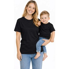 Vodexa Anne Çocuk Kombin Oversize Tişört Twin T-Shirt Tek Renk Baskılı